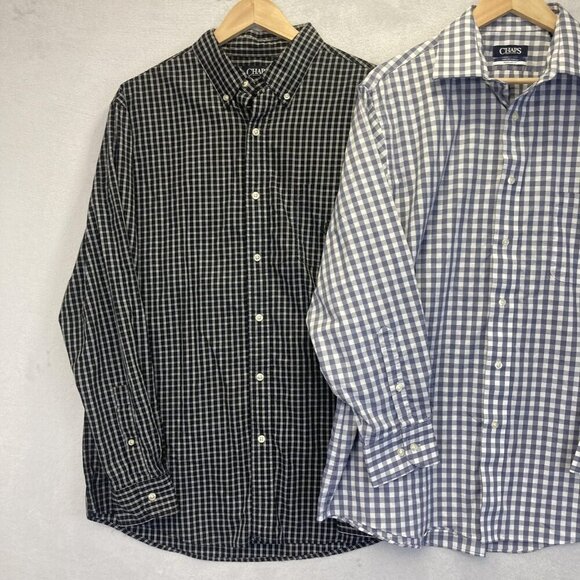 Lot of 2 Chaps Button Up Shirt Mens Large Long Sleeve Easy Care Stretch Plaid - Picture 4 of 16